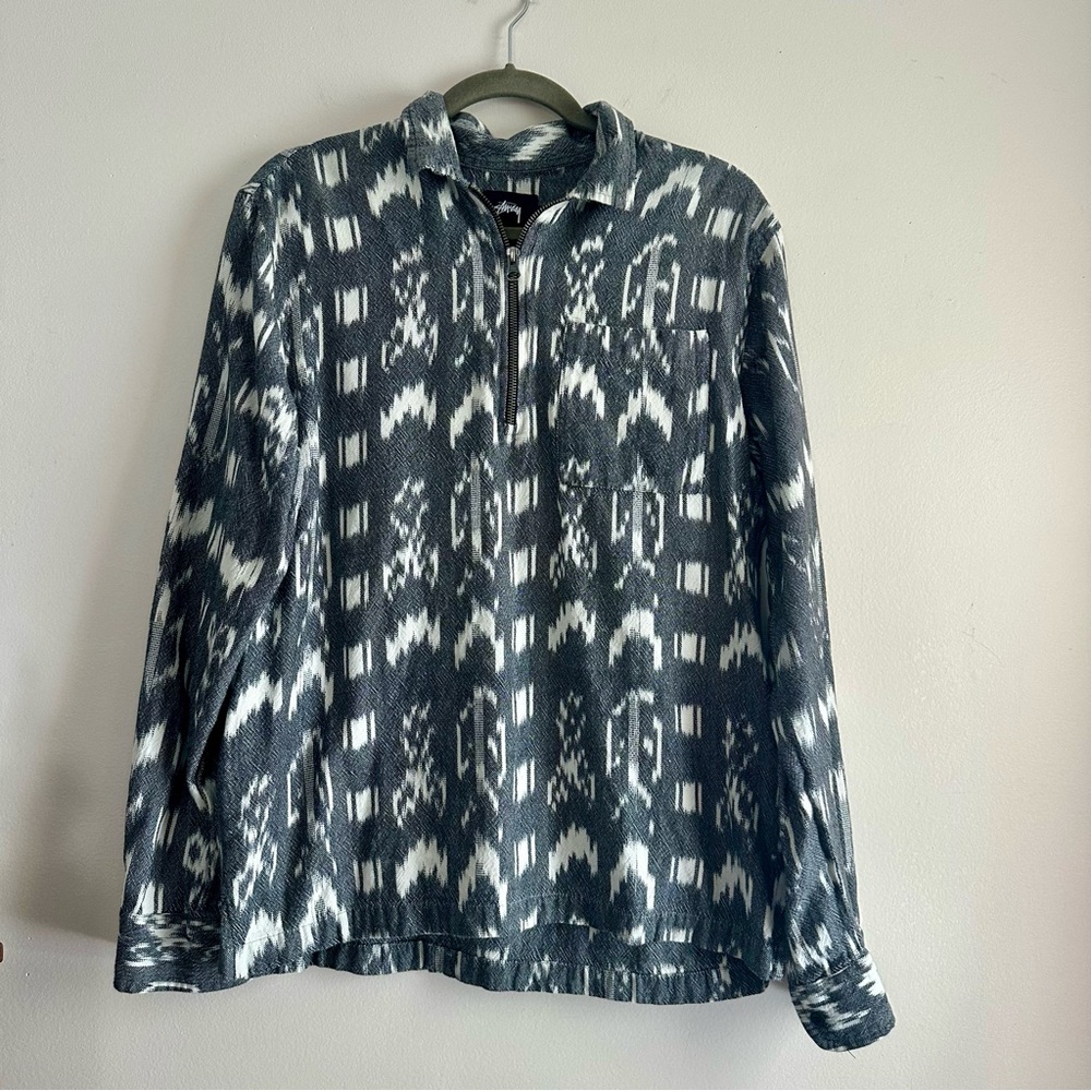 Stussy • Ikat Print Popover Quarter Zip Shirt